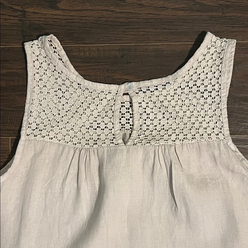 Lungo L’arno Italian Linen Sleeveless Cream Crochet-Trim Midi Dress - Picture 9 of 11